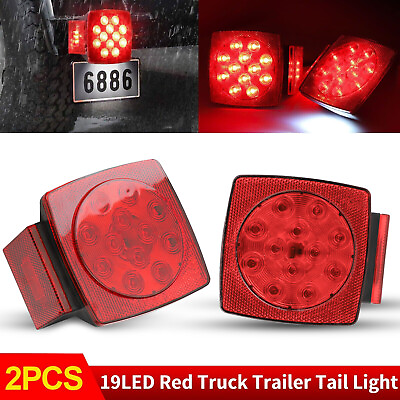 #ad 2x LED Truck Trailer Tail Lights Kit Stop Rear Turn Submersible Square Lamp 12V $19.98