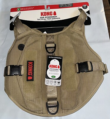 #ad #ad 🔥KONG Tactical Dog Vest Harness Tan Khaki Size Large with Carry Pouches New $19.72