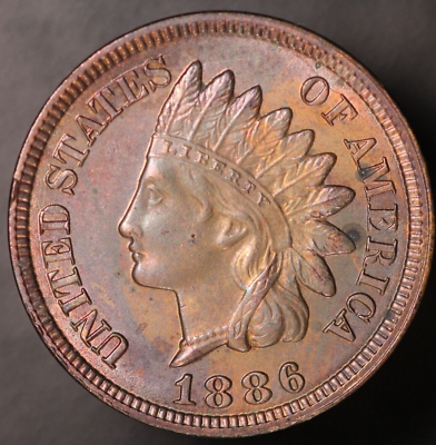 #ad 1886 V2 INDIAN CENT TONED FRESH FROM ORIGINAL COLLECTION LOT 7876 $228.88