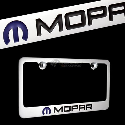 #ad DODGE MOPAR LOGO Chrome Brass Metal License Plate Frame w Chrome Caps AUTHENTIC $29.95