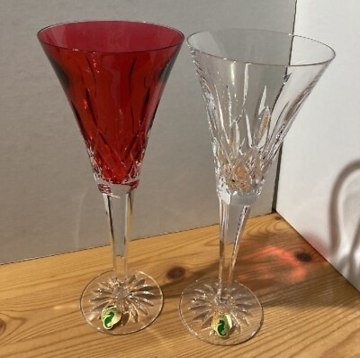 #ad Waterford Crystal 2 glasses Water Ford champagne glass red clear $198.00