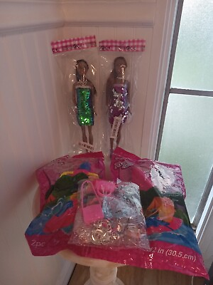 #ad 2 Sequin African American Black Dolls with 32 Accessories Kayak Jet Ski All New $20.00