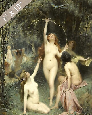 #ad Nymphs in a Forest Wood Mythology Painting Giclee Print 8x10 on Fine Art Paper $14.99