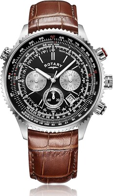 #ad Rotary Men#x27;s Quartz Chronograph Watch with Black Dial Brown Leather GS00100 04 B $109.99