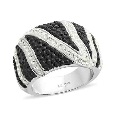 #ad Silvertone White Black Crystal Ring Jewelry Gift for Women $24.98
