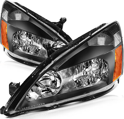 #ad For 2003 2007 Honda Accord Coupe 2 Dr amp; Sedan 4 Dr Black Headlight Assembly Pair $67.99