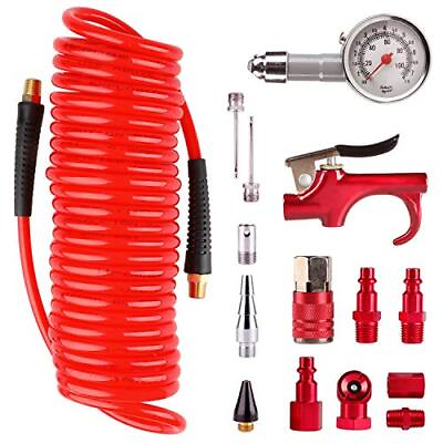 #ad #ad 16 Pieces Air Compressor Accessory Kit with 1 4 Inch Recoil Poly Air Hose Bl... $35.52