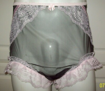 #ad SEAMLESS Black Pink SHEER NYLON SISSY PANTY BRIEF Waistband Stretches 32 44quot; ** $34.99