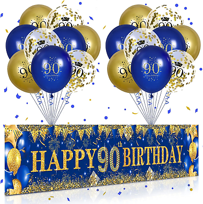 #ad 90th Birthday Decorations for Men Women Blue and GoldNavy Blue Gold Birthday Pa $18.26