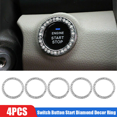 #ad 5PCS Car Bling Decorative Accessories Switch Button Start Diamond Decor Ring $9.89