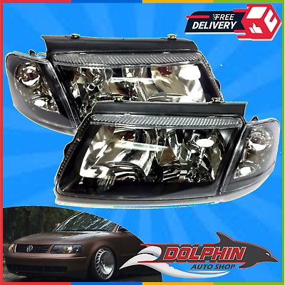 #ad For 1997 2000 VW Passat B5 Black Headlights And Corner Lamps Euro Style Set $140.00