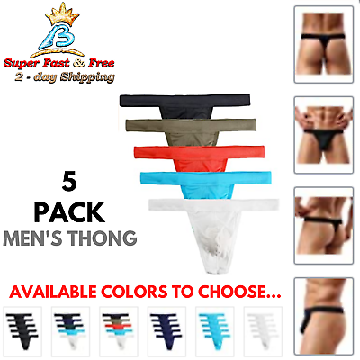 #ad Mens G String Thong Sexy Underwear Stretch T Back Cotton Casual Everyday 5 Pack $41.30
