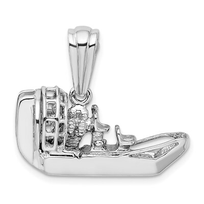 #ad Sterling Silver Rhodium Plated Polished 3D Air Boat Pendant For Women $209.99