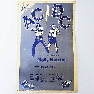 #ad AC DC RARE FLYER 1979 HIGHWAY TO HELL TOUR TEXAS CONCERT MOLLY HATCHET BON SCOTT $2999.99