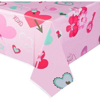 #ad 3x Valentine#x27;s Day Pink Tablecloth Plastic Disposible Party Table Cover 54x108quot; $10.89