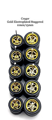 #ad 5x Gold Cragar 11 13mm Real Rider Wheels w Rubber Tires for 1 64 H0T Wheelz $15.00