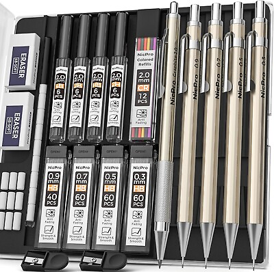 #ad Nicpro 5 PCS Metal Mechanical Pencil Set in Case Artist Drafting Pencils $22.79