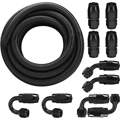 #ad 20FT 8AN 1 2quot; Nylon Braided Fuel Line Kit w Oil Gas Fuel Hose Fittings Adapter $55.94
