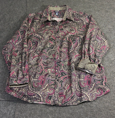 #ad Chaps No Iron Button Up Shirt Women#x27;s Size 2X Red Paisley Floral Long Sleeve $19.94