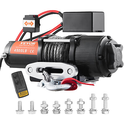 #ad VEVOR Electric Winch 12V 4500lb Synthetic Rope Towing ATV $116.99