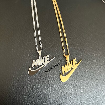 #ad 2 Pack of 20” Nike Swoosh Pendant amp; Necklace Gold and Silver Plated Stainless $22.99