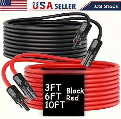 #ad #ad BlackRed 10 AWG Solar Panel Extension Cable Silicone Flexible Wire Connectors $10.87