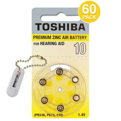 #ad Toshiba Size 10 1.45V Zinc Air Hearing Aid Batteries 60 Batteries Keychain $15.96