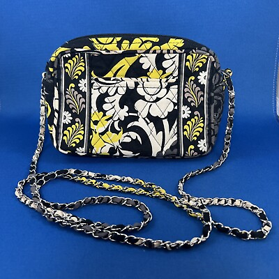 #ad Vera Bradley Baroque Purse Bag Black White Yellow Chain Shoulder Strap Small 8quot; $16.99