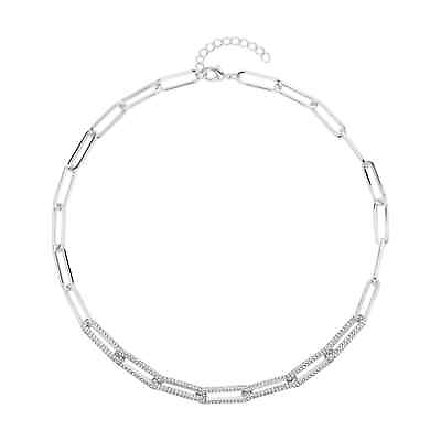 #ad Silvertone White Crystal Paper Clip Chain Necklace for Women Jewelry Size 20 22quot; $16.99