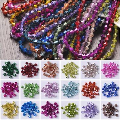 #ad Wholesale 3mm 4mm 6mm Plated Bicone Faceted Crystal Glass Loose Spacer Beads lot $2.58