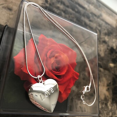 #ad 925 Sterling Silver LOVE Heart Shape Locket Necklace Pendant Chain $13.50