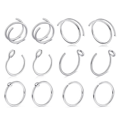 #ad 12pcs NEW 20G Nose Ring Surgical Steel Hoops Ear Lip Cartilage Tragus Helix Ring $3.68