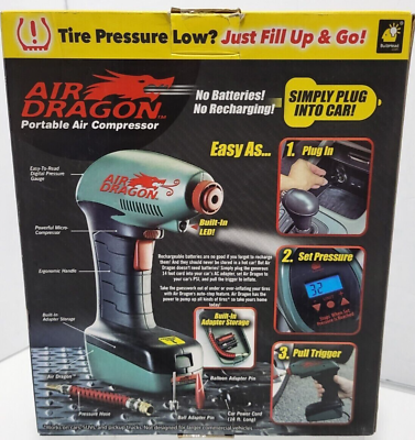#ad AIR DRAGON PORTABLE Air Compressor Flat Tire Plug In Car Lighter Emergency Air $39.95
