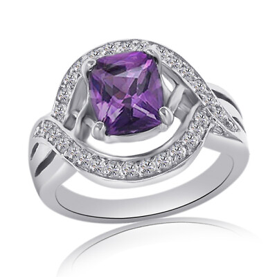 #ad 2.25 Carat Cushion Cut Amethyst amp; White Topaz Engagement Ring in Sterling Silver $239.25