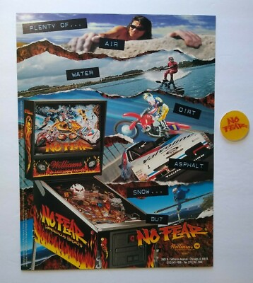 #ad No Fear Pinball Machine FLYER NOS Plastic Promo FOB Game Logo Original 1995 $20.93