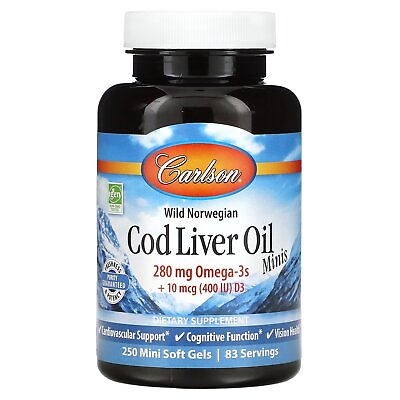 #ad #ad Carlson Labs Wild Norwegian Cod Liver Oil Minis 250 Mini Soft Gels Gluten Free $14.86