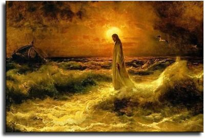 #ad Jesus Christ Walking on Water Poster Picture Canvas Wall Art Print Christianity $18.90