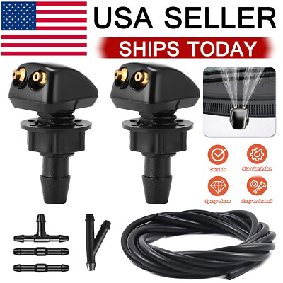 #ad 2Pc Front Windshield Washer Nozzles Wiper Water Spray Jet 6.5ft Hose Connector $7.15