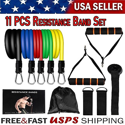 #ad 11 PCS Resistance Band Set Yoga Pilates Abs Exercise Fitness Tube Workout Bands $11.90