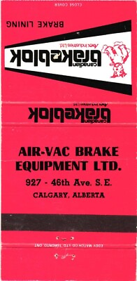 #ad Air Vac Brake Equipment Ltd. Calgary Alberta Canada Vintage Matchbook Cover $9.99