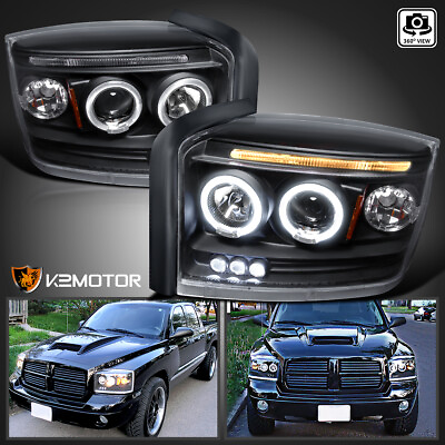 #ad Black Fits 2005 2007 Dodge Dakota LED Dual Halo Projector Headlights LeftRight $161.38