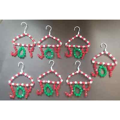 #ad 7 Vintage Beaded Joy on Hangers Christmas Ornaments Handmade $18.00