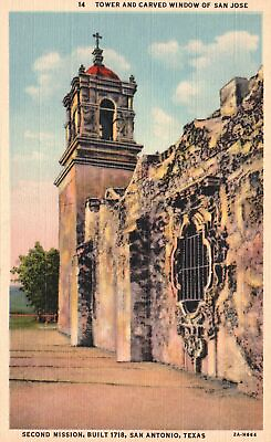 #ad Vintage Postcard Tower amp; Carved Window San Jose Second Mission San Antonio TX $8.98