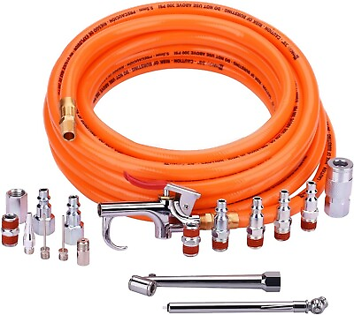 #ad 3 8quot; X 25ft PVC Air Compressor Hose Kit With 17 Piece Air Tool and Air Compresso $27.49
