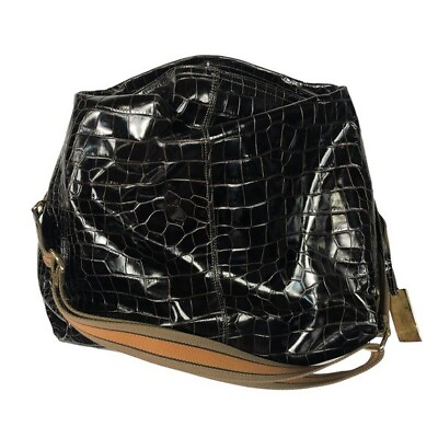 #ad Furla Chocolate Brown Croc Embossed Hobo Shoulder Bag $99.95
