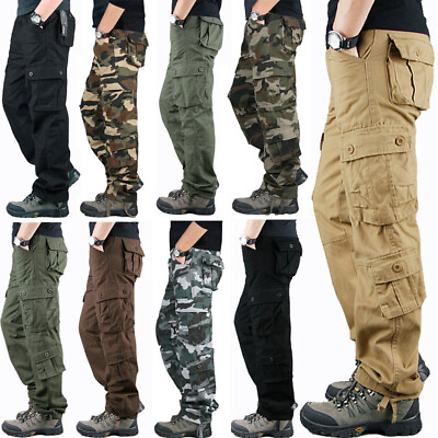 #ad #ad US Men#x27;s Cargo Pants 100% Cotton Work Trousers Tactical Combat Outdoor Pant $29.99