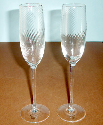 #ad New Gorham Verona Handmade Champagne Flutes 2 PC Crystal Swirl Optic 10quot;H No Box $46.90