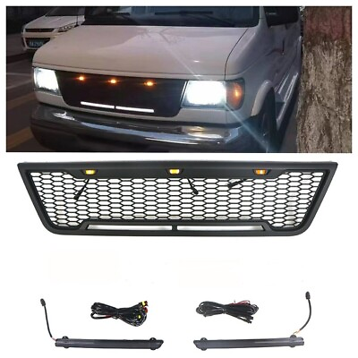 #ad Front Grille Fit For FORD E150 E250 E350 2003 2007 Black Grill With LED Lights $200.00