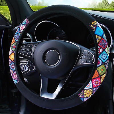 #ad Elastic Car Steering Wheel Cover Colour Print Knitted Fabric Grip No Inner Ring $9.47