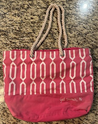 #ad Pink Beach Bag Tote With Rope Handles Gulf Shores $12.98